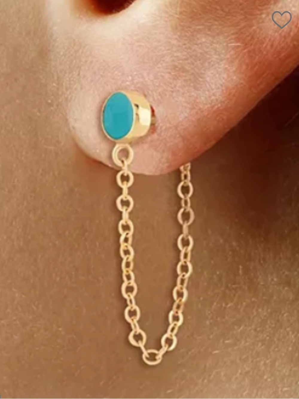 Turquoise Cabochon 14K Yellow Gold Chain Earrings